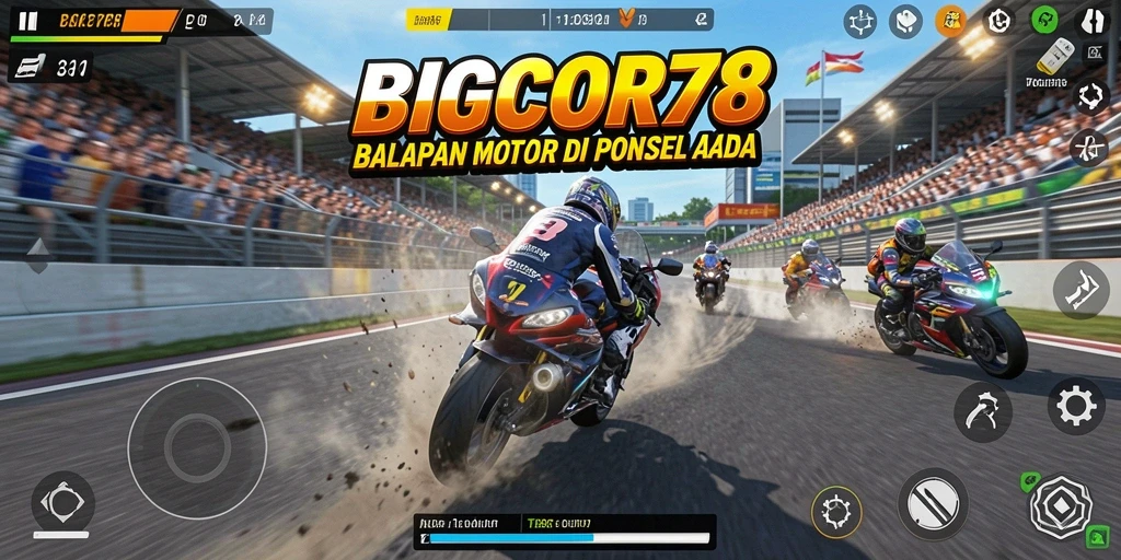 Tampilan gameplay balapan motor yang mendebarkan dan penuh tantangan.