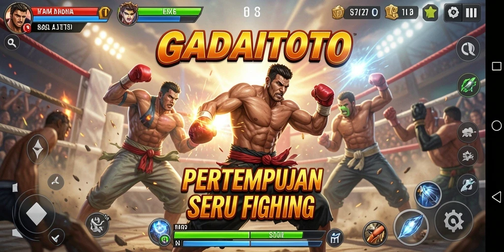 Tampilan seru pertarungan dalam GADAITOTO dengan karakter unik.