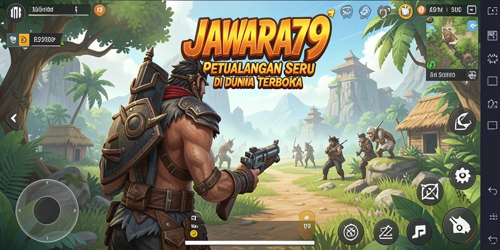 Tangkapan layar utama JAWARA79 menampilkan aksi seru dalam dunia terbuka.