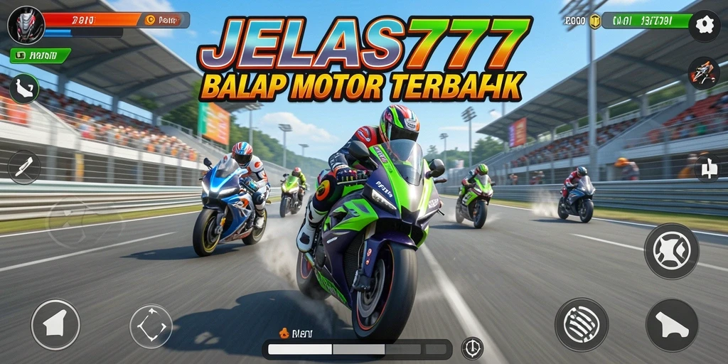 Screenshot gameplay <strong>JELAS777</strong> menunjukkan aksi balap motor yang mendebarkan.
