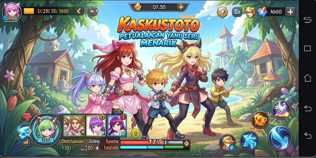 Tampilan gameplay KASKUSTOTO yang penuh warna dan dinamis.