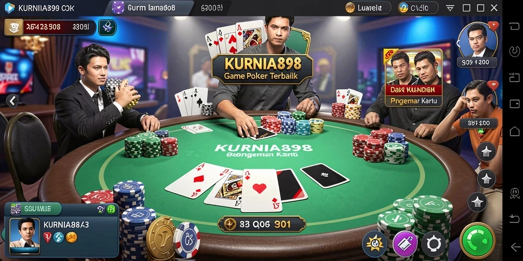 Screenshot menunjukkan gameplay seru dari KURNIA898 saat bermain poker.