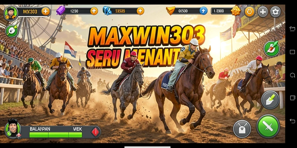 Screenshot gameplay <strong>MAXWIN303</strong> menunjukkan aksi balapan mendebarkan di trek.