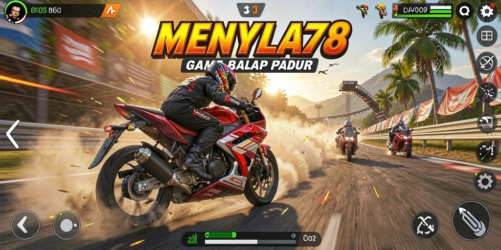 Screenshot gameplay balap motor yang seru dan mendebarkan di MENYALA78.