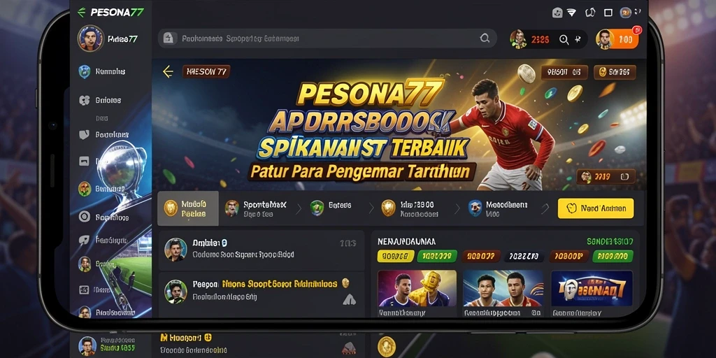 Tampilan utama PESONA77 dengan grafis taruhan olahraga.