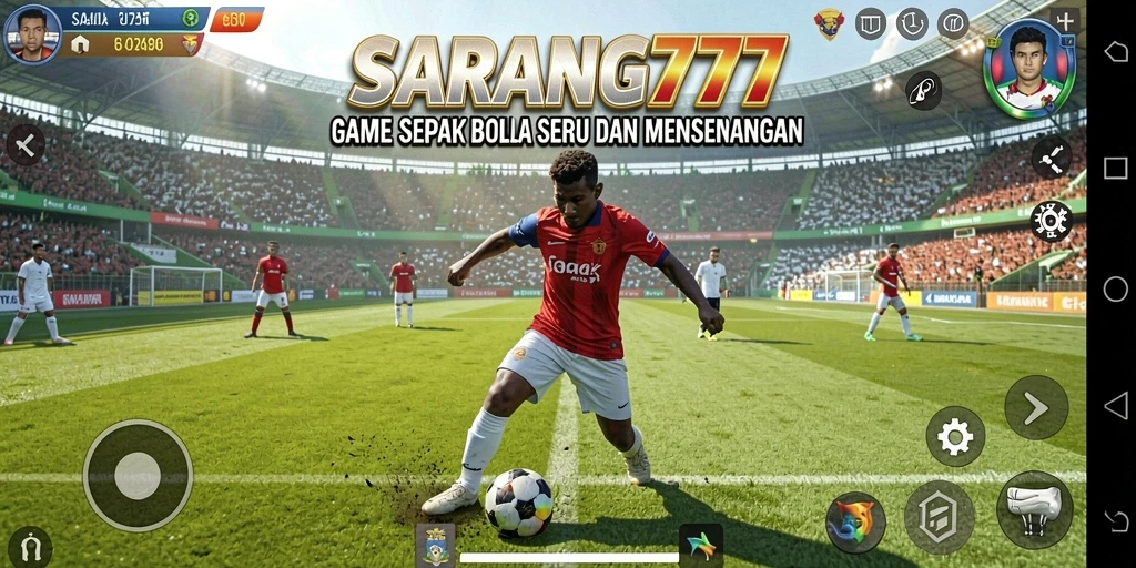 Tangkapan layar SARANG777 menampilkan aksi dinamis dalam permainan sepak bola.
