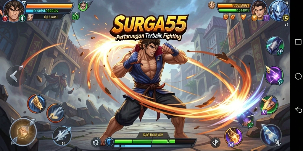 Tampilan gameplay SURGA55 yang mendebarkan dan penuh aksi pertarungan.