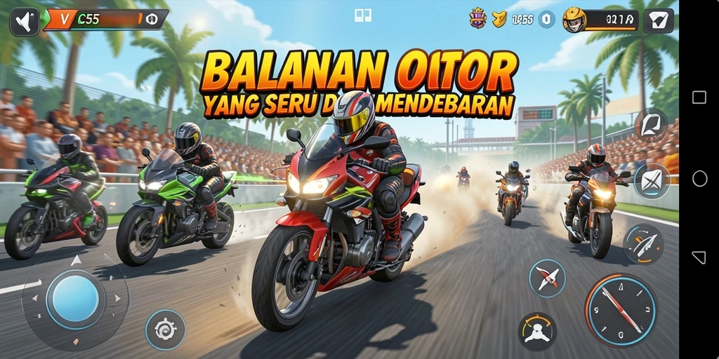 Gameplay seru di VC55 dengan grafik balapan motor yang menawan.