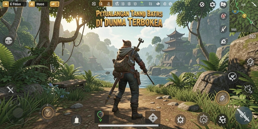 Screenshot gameplay VV62 yang menampilkan petualangan di dunia terbuka.